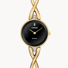 Citizen Citizen Eco-Drive Ladies Axiom Gold Tone Watch w/ Black Dial