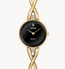 Citizen Citizen Eco-Drive Ladies Axiom Gold Tone Watch w/ Black Dial