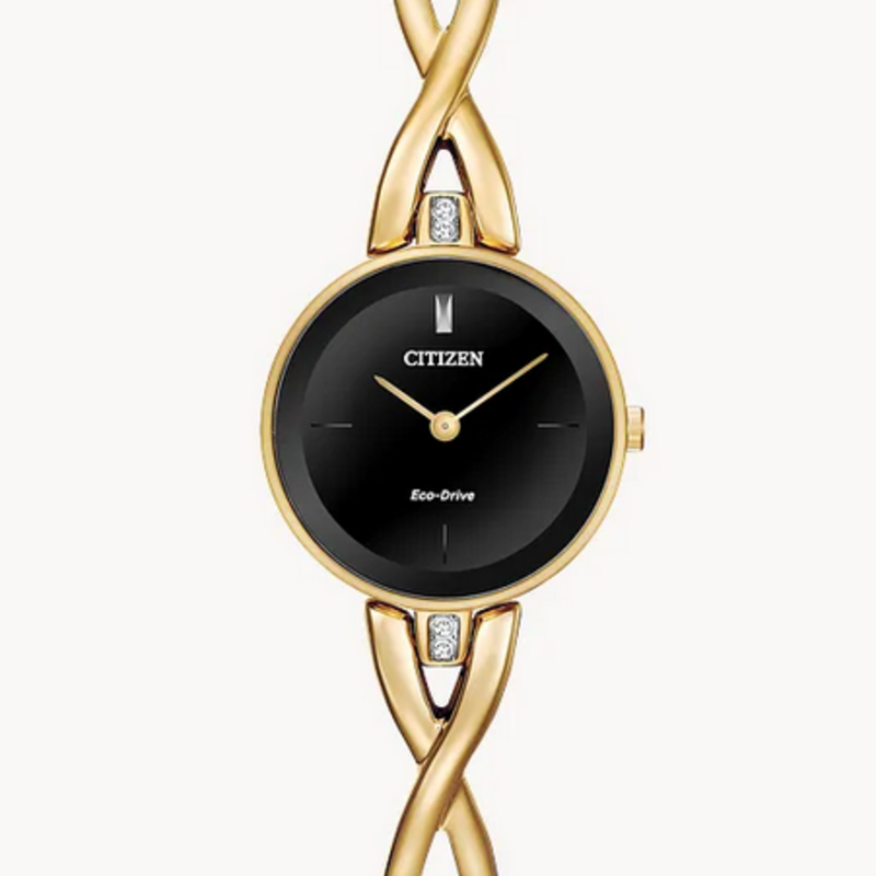 Citizen Citizen Eco-Drive Ladies Axiom Gold Tone Watch w/ Black Dial