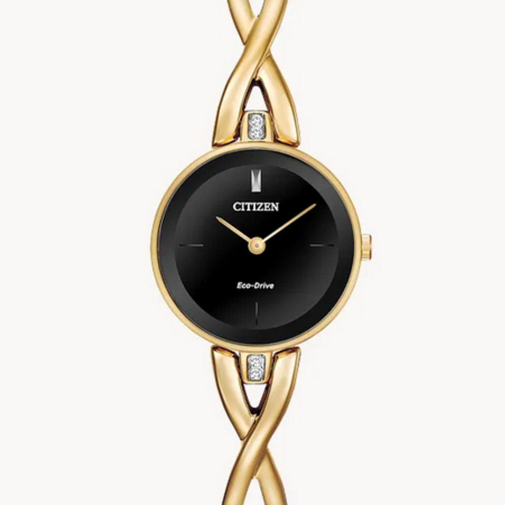 Citizen Citizen Eco-Drive Ladies Axiom Gold Tone Watch w/ Black Dial