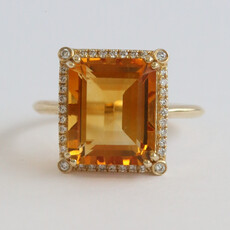 American Jewelry 14k Yellow Gold 6.09ct Citrine .17ctw Diamond Emerald Cut Halo Ring