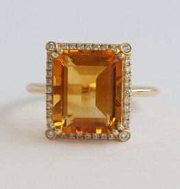 American Jewelry 14k Yellow Gold 6.09ct Citrine .17ctw Diamond Emerald Cut Halo Ring
