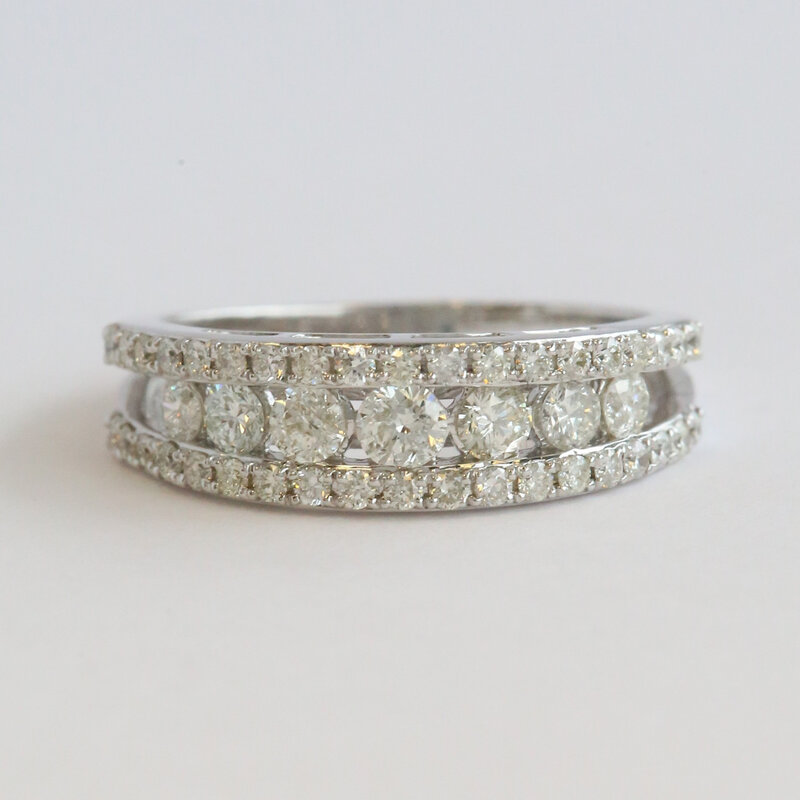 American Jewelry 14k White Gold .90ctw  Diamond Triple Row Band Ring