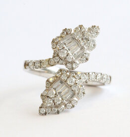 American Jewelry 14k White Gold .87ctw Diamond Round & Baguette Cut Open Bypass Ring