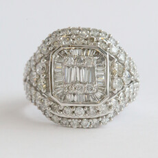 American Jewelry 14k White Gold 3ctw Baguette & Round Diamond Chunky Ring
