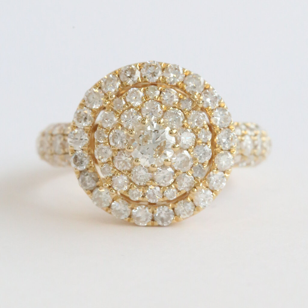 American Jewelry 14k Yellow Gold 2.5ctw Diamond Triple Round Halo Engagement Ring