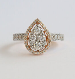 American Jewelry 14k White & Rose Gold 396ctw Diamond Pear Halo Cluster Engagement Ring