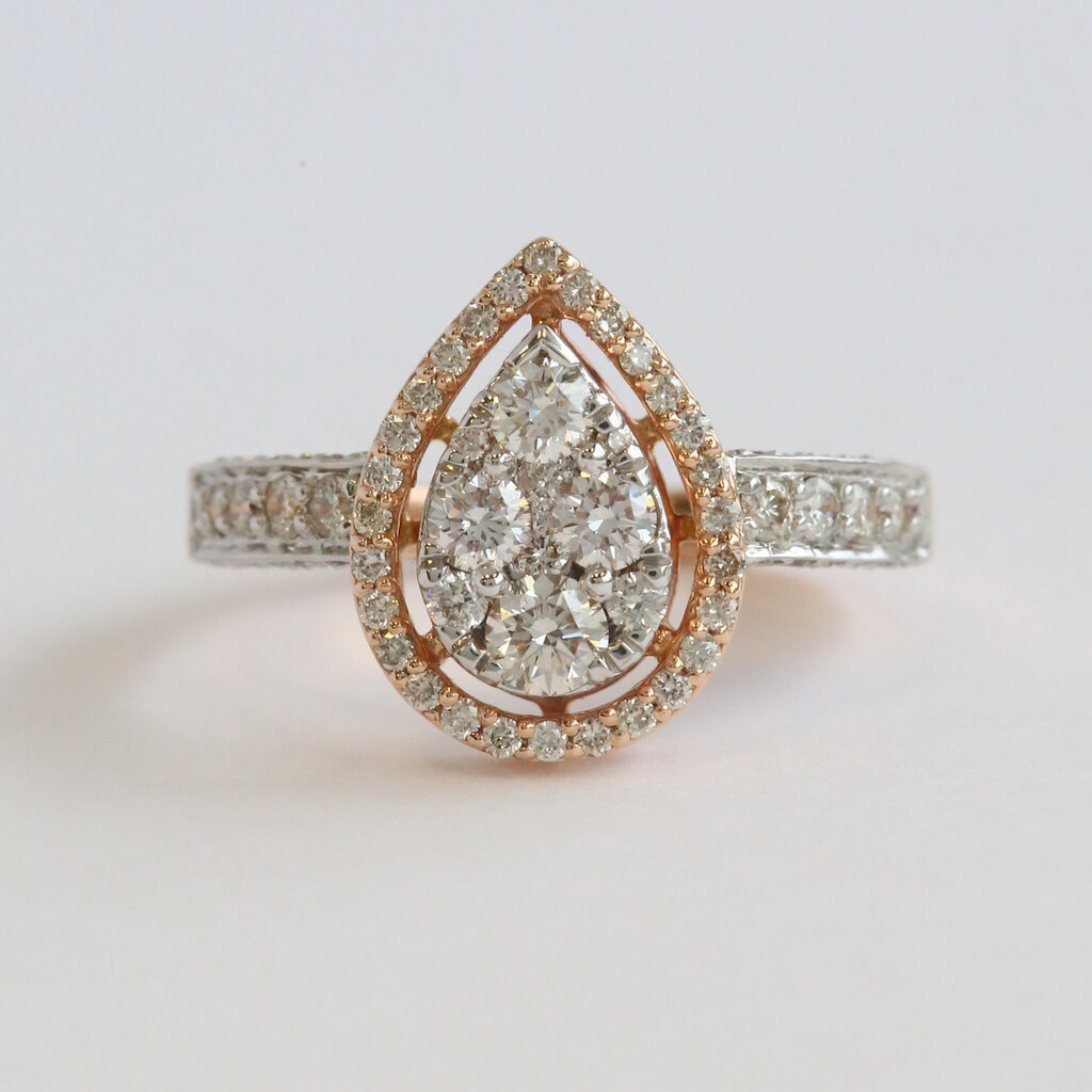American Jewelry 14k White & Rose Gold 396ctw Diamond Pear Halo Cluster Engagement Ring
