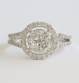 American Jewelry 14k White Gold .97ctw Diamond Cluster Halo Split Shank Ring