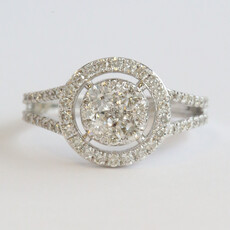 American Jewelry 14k White Gold .97ctw Diamond Cluster Halo Split Shank Ring