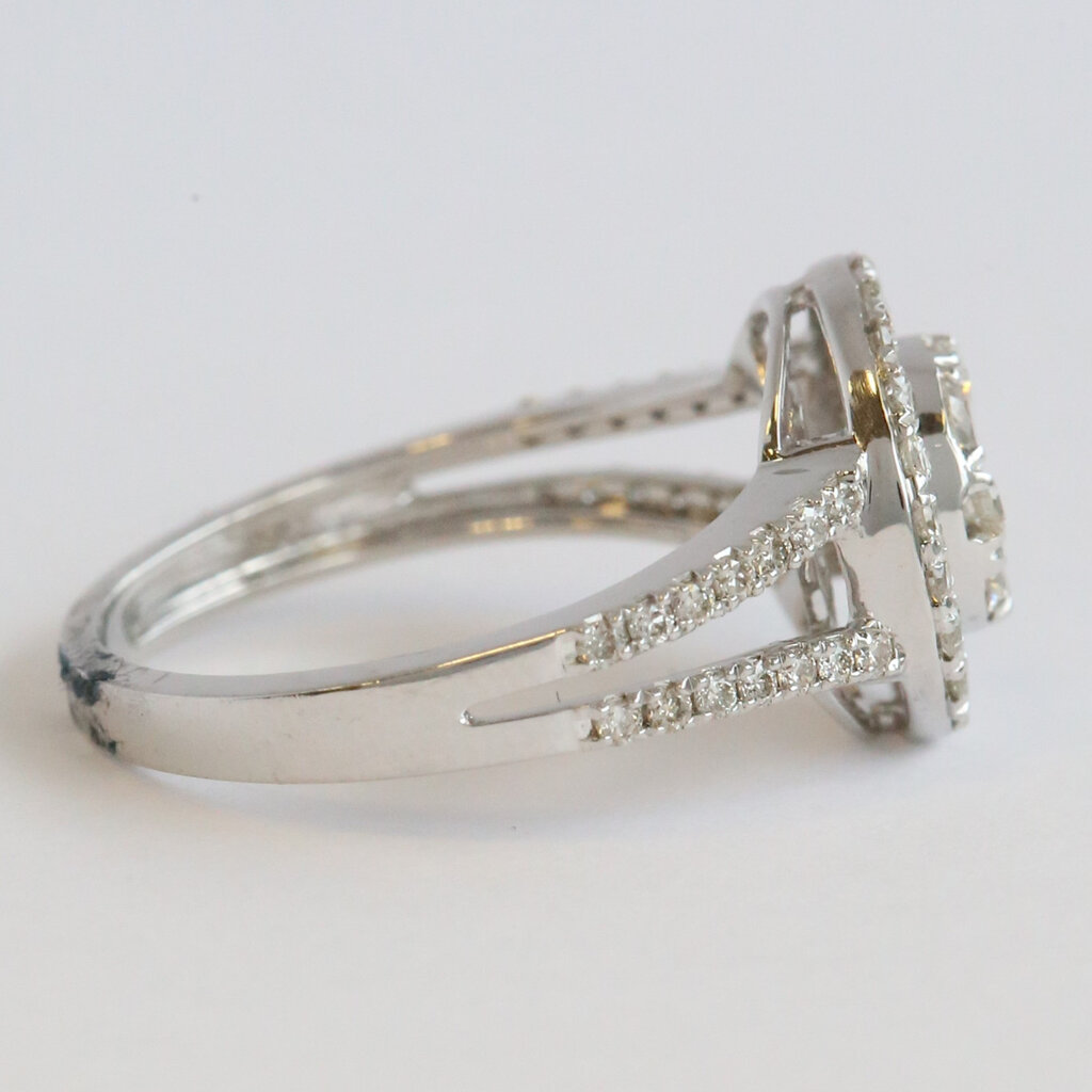 American Jewelry 14k White Gold .97ctw Diamond Cluster Halo Split Shank Ring