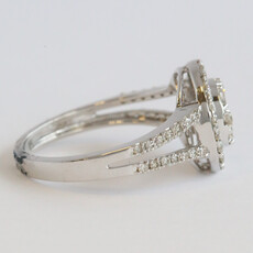 American Jewelry 14k White Gold .97ctw Diamond Cluster Halo Split Shank Ring