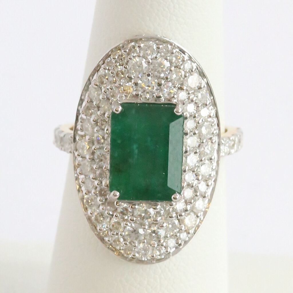 American Jewelry 14k White Gold 2.47ctw Diamond 2.39ct Emerald Pave Ring