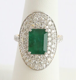 American Jewelry 14k White Gold 2.47ctw Diamond 2.39ct Emerald Pave Ring