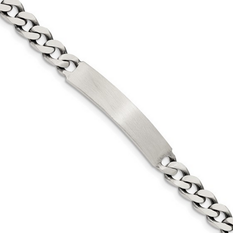 Sterling Silver Antiqued Engravable Curb link Bracelet (7")