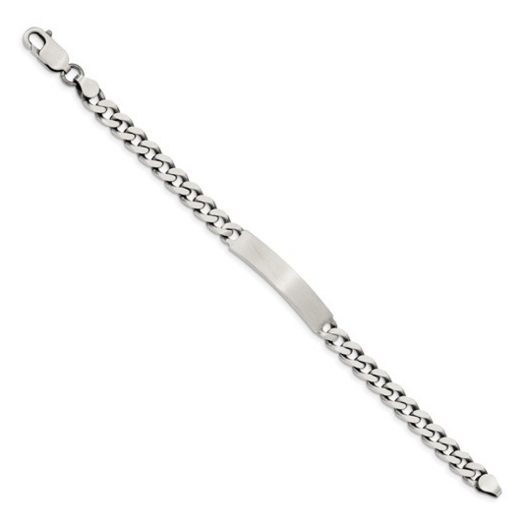 Sterling Silver Antiqued Engravable Curb link Bracelet (7")