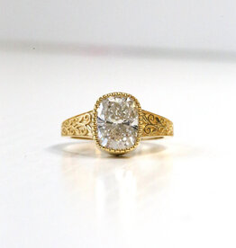American Jewelry 14K Yellow Gold 3.03ct E/VS1 IGI Lab Grown Elongated Cushion Milgrain Art Deco Engagement Ring