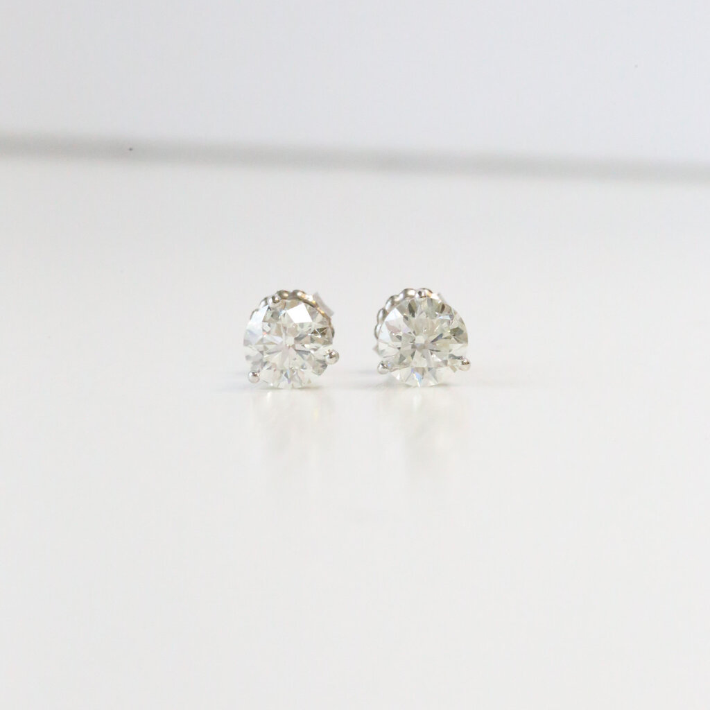 14k White Gold 3ctw H-I/I1 Diamond 3-Prong Martini Stud Earrings