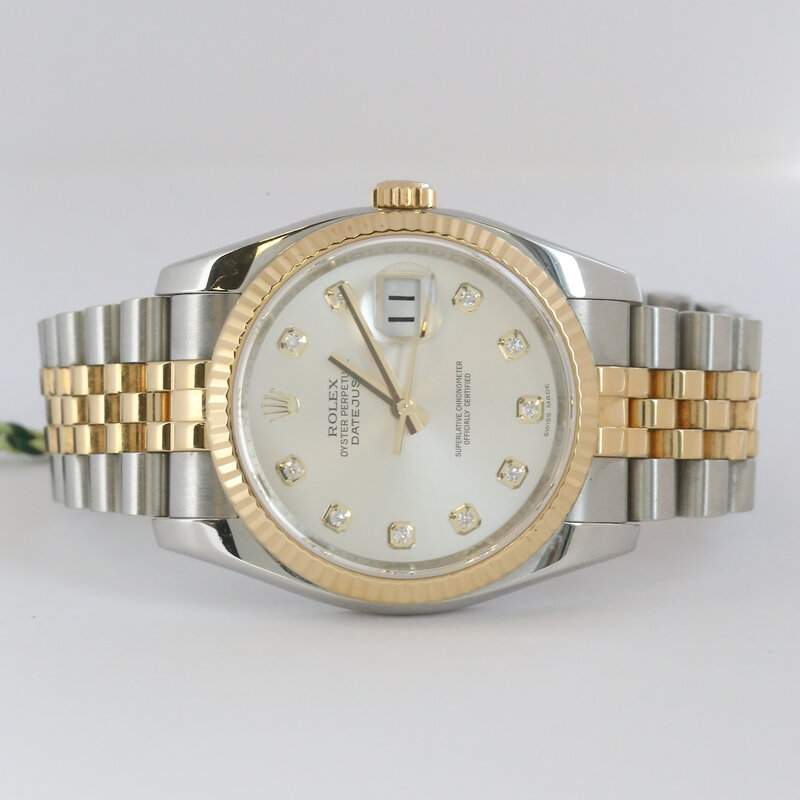 Rolex Pre-Owned Rolex Two-Tone Oyster Perpetual Datejust Watch w/ Diamond Markers