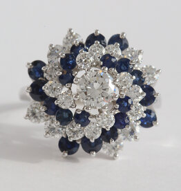 American Jewelry ESTATE 14k White Gold 2.2ctw Sapphire 2.06ctw Diamond Dome Swirl Design Ring