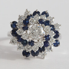 American Jewelry ESTATE 14k White Gold 2.2ctw Sapphire 2.06ctw Diamond Dome Swirl Design Ring