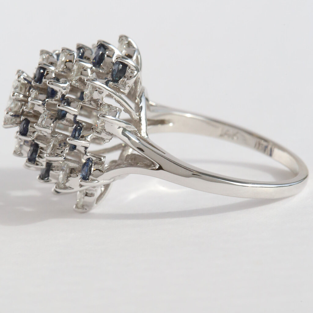 American Jewelry ESTATE 14k White Gold 2.2ctw Sapphire 2.06ctw Diamond Dome Swirl Design Ring