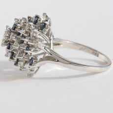 American Jewelry ESTATE 14k White Gold 2.2ctw Sapphire 2.06ctw Diamond Dome Swirl Design Ring