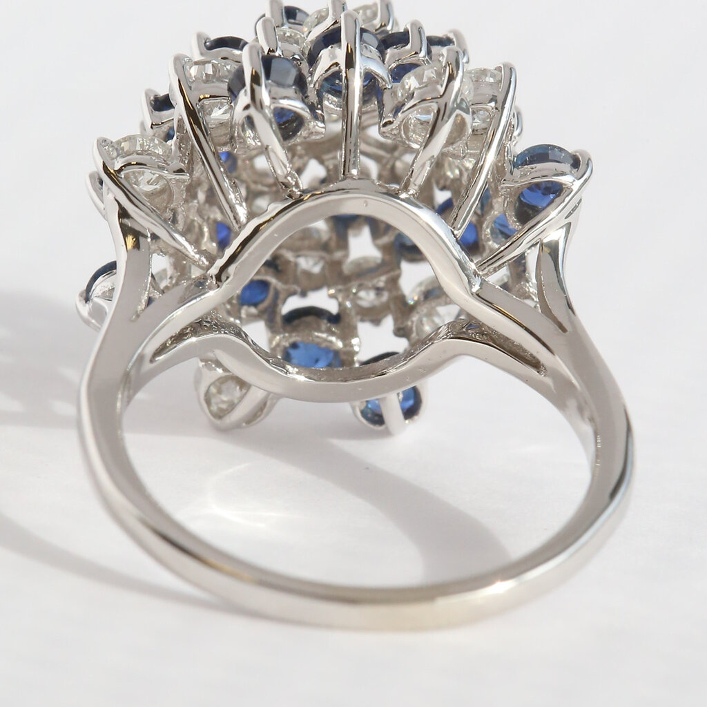 American Jewelry ESTATE 14k White Gold 2.2ctw Sapphire 2.06ctw Diamond Dome Swirl Design Ring