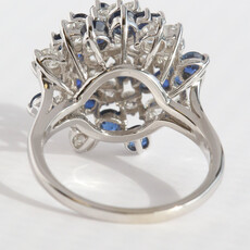 American Jewelry ESTATE 14k White Gold 2.2ctw Sapphire 2.06ctw Diamond Dome Swirl Design Ring