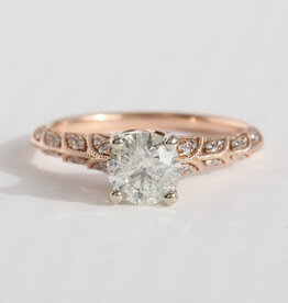 American Jewelry ESTATE 14k Rose Gold 1.11ctw (.91 GIA H/I3 Ctr) Accented Milgrain Solitaire Engagement Ring