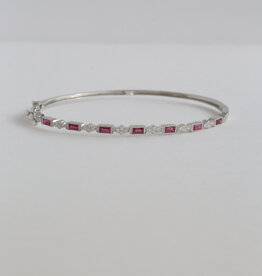 American Jewelry 14k White Gold 1.4ctw Ruby .22ctw Diamond Milgrain Bangle Bracelet