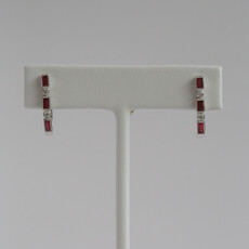 American Jewelry 14k White Gold .87ctw Ruby .12ctw Diamond Milgrain oval Hoop Earrings