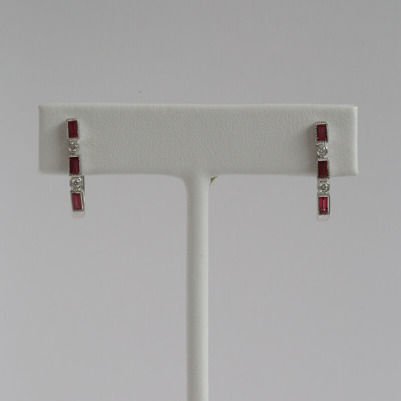 American Jewelry 14k White Gold .87ctw Ruby .12ctw Diamond Milgrain oval Hoop Earrings