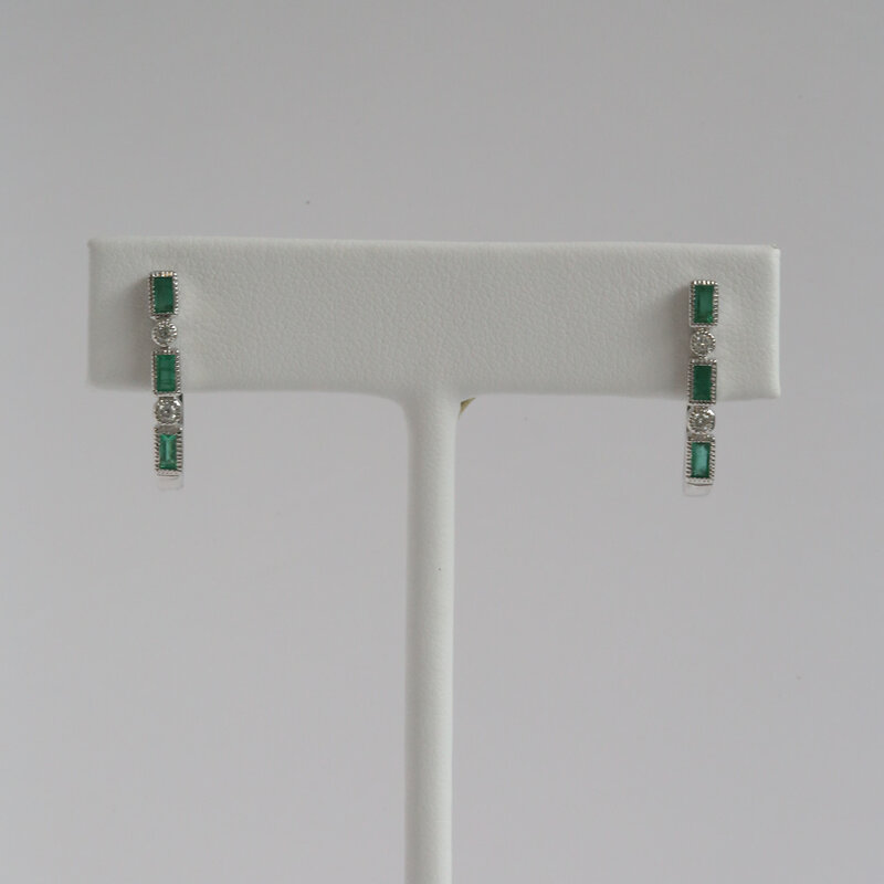 American Jewelry 14k White Gold .70ctw Emerald .12ctw Diamond Oval Hoop Earrings