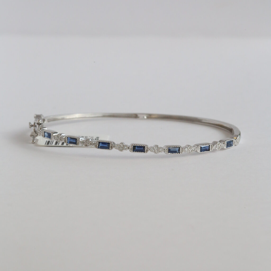 American Jewelry 14k White Gold 1.4ctw Sapphire  .22ctw Diamond Milgrain Bangle Bracelet