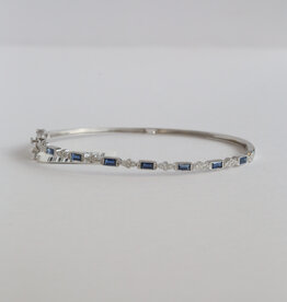 American Jewelry 14k White Gold 1.4ctw Sapphire  .22ctw Diamond Milgrain Bangle Bracelet