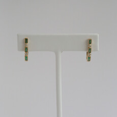 American Jewelry 14k Yellow Gold .70ctw Emerald .12ctw Diamond Oval Hoop Earrings