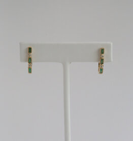 American Jewelry 14k Yellow Gold .70ctw Emerald .12ctw Diamond Oval Hoop Earrings