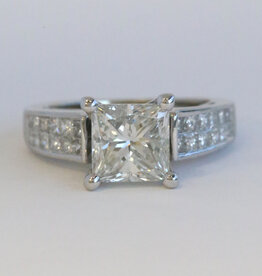American Jewelry 14k White Gold  Approx 4.18ctw (3.18 I/I1 Ctr)Princess Cut Diamond Accented Engagement Ring