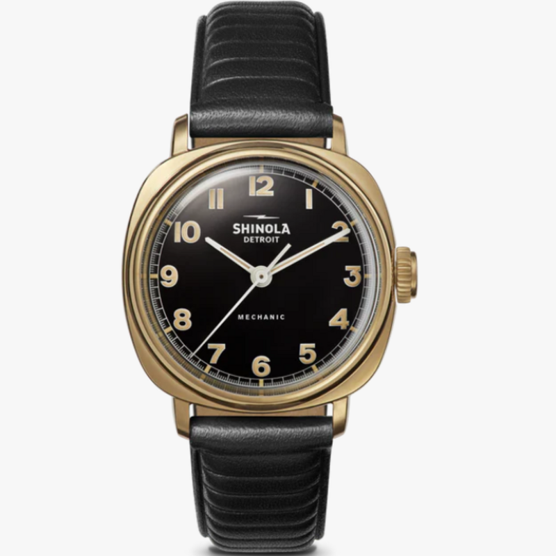 Shinola Shinola Mechanic Watch 39mm Gold Tone Case with Domed Black Dial