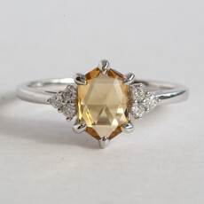 American Jewelry 14k White Gold 1.09ct Citrine .12ctw Diamond Accent Hexagon Ring
