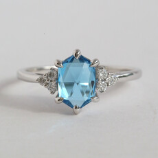 American Jewelry 14k White Gold 1.09ct Blue Topaz .12ctw Diamond Accent hexagon Ring