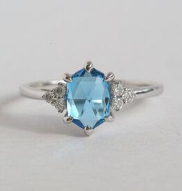 American Jewelry 14k White Gold 1.09ct Blue Topaz .12ctw Diamond Accent hexagon Ring