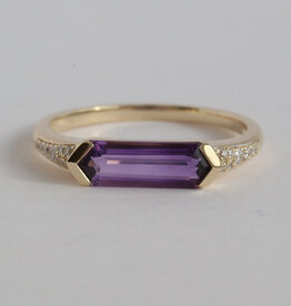 American Jewelry 14k Yellow Gold 1.71ct Amethyst  .08ctw Diamond Elongated Hexagon Ring