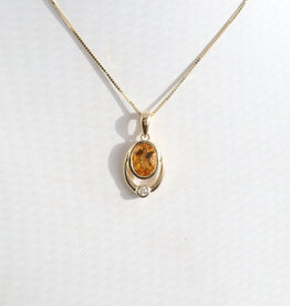 American Jewelry 14k Yellow Gold 1.45ct Citrine .04ct Diamond Accent Bezel Oval Necklace