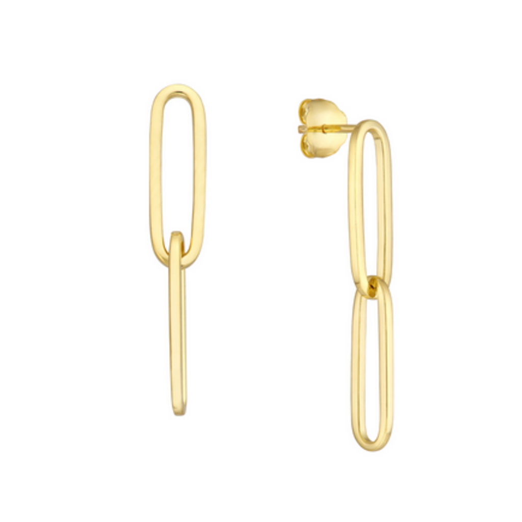 14k Yellow Gold Paperclip Dangle Earrings