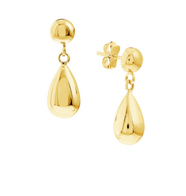 14k Yellow Gold Bead Stud Earrings with Teardrop Dangle