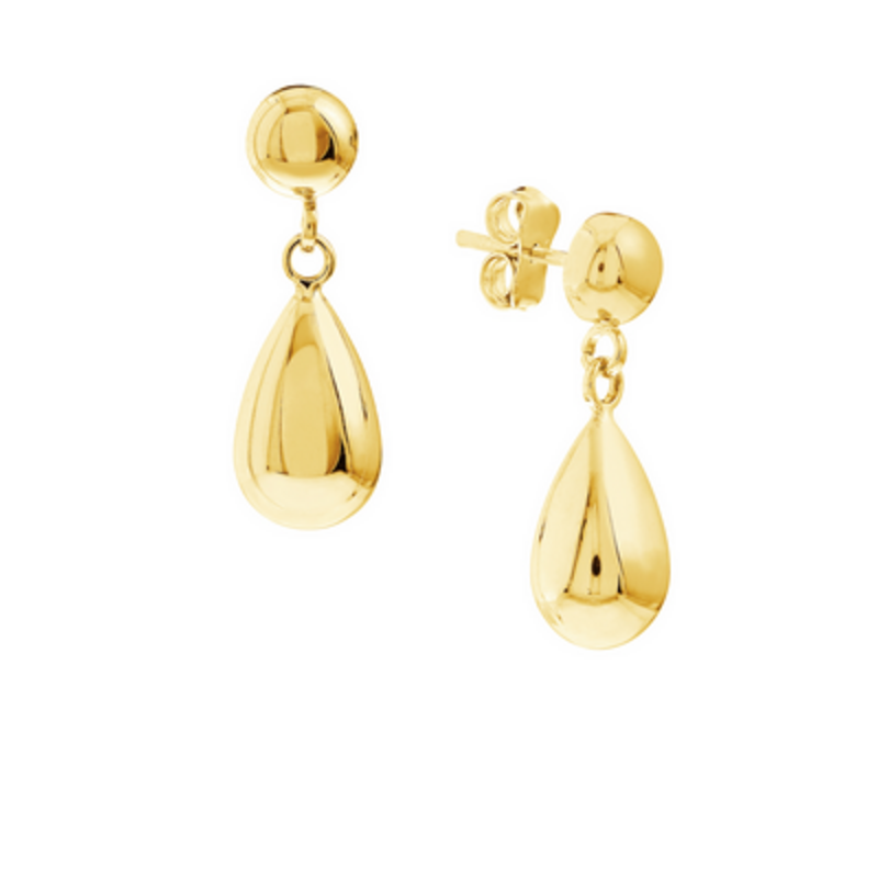 14k Yellow Gold Bead Stud Earrings with Teardrop Dangle