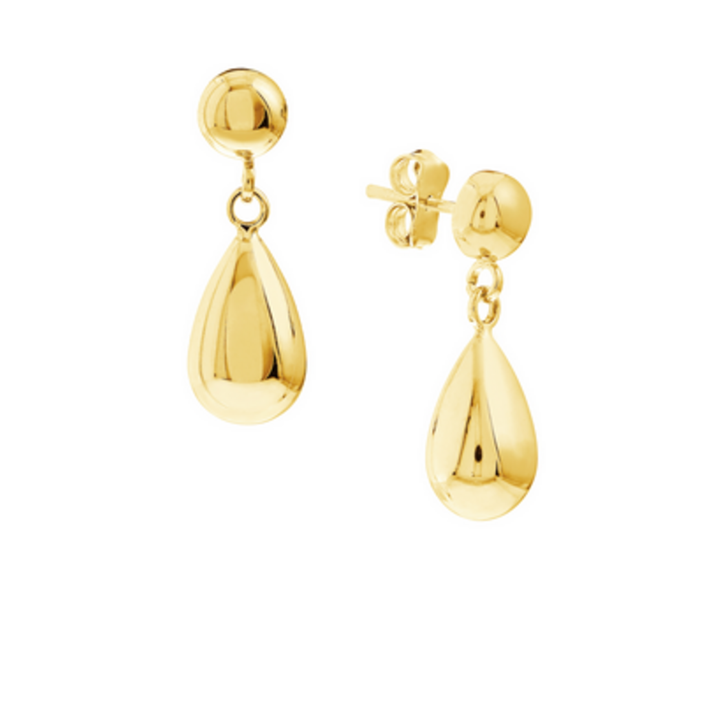 14k Yellow Gold Bead Stud Earrings with Teardrop Dangle
