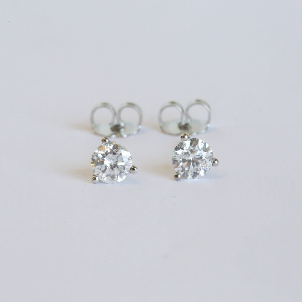 14k White Gold 1.28ctw G-H/SI LG Martini Set Diamond Stud Earrings